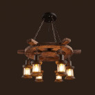 Потолочная лучтра светильник на деревянной основе «Колесо», 6 фонарей