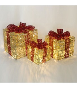 Новогодние светодиодные фигуры "Подарки", цвет золото, 3 шт.