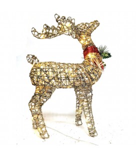 Новогодний светодиодный олень, золотое плетение, 60 см