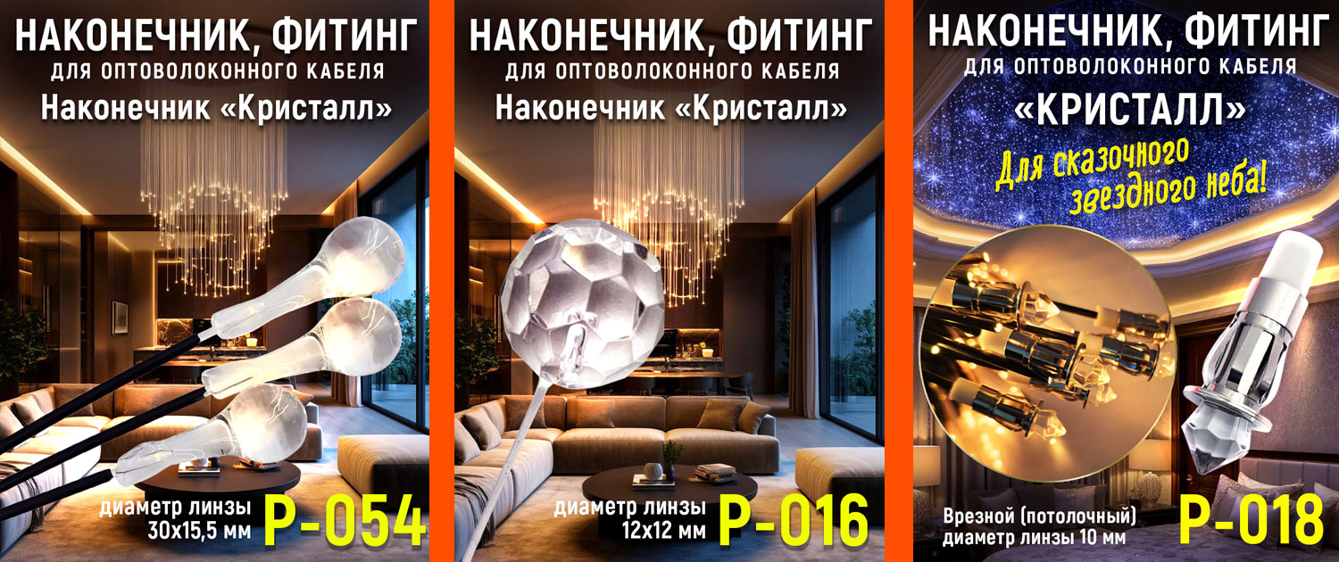 Техническое руководство по эксплуатации и подбору фурнитуры Clever-Light. Часть 8: Концевые зажимы, линзы и декоративные кристаллы для оптоволоконного кабеля